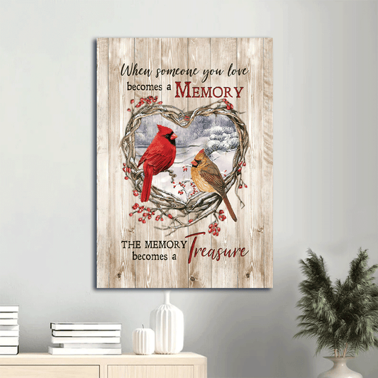 Jesus Portrait Canvas- Heart of thorn, Red cardinal, White snow canvas- Gift for Christian- The memory becomes a treasure - Portrait Canvas Prints, Christian Wall Art