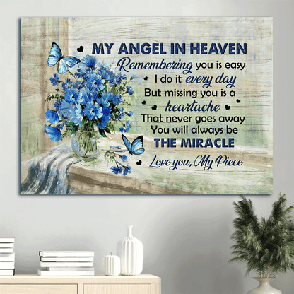Memorial Landscape Canvas- Blue butterfly, Baby Blue Eyes- Gift for members family- You will always be the miracle - Heaven Landscape Canvas Prints, Wall Art
