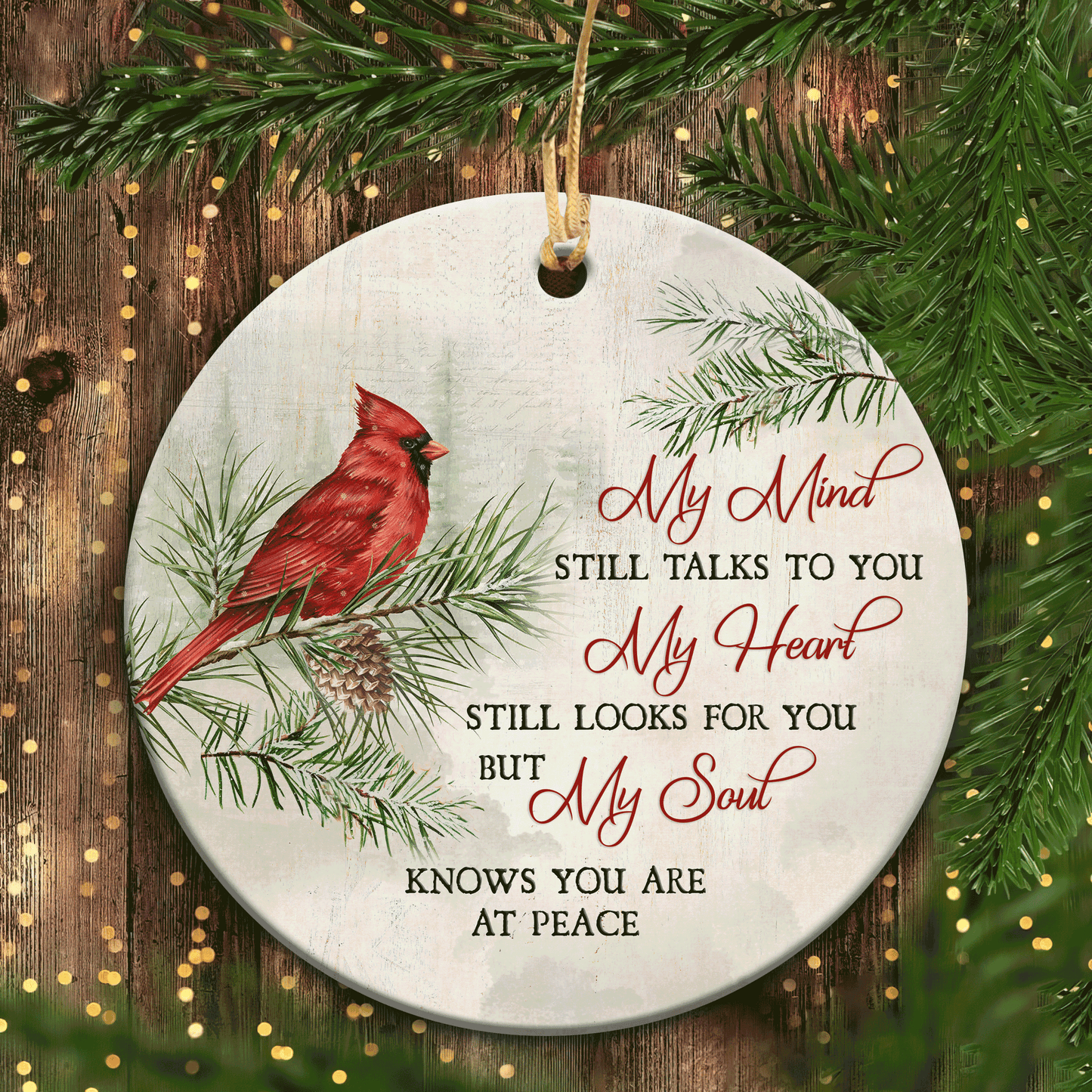 Memorial Gift - Heaven Heart Ceramic Ornament - Red Cardinal, My Heart Still Looks For You - Gifts For Family Members, Gifts For Christmas Home Decor, Gifts For Cardinal Lover