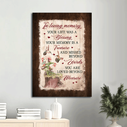 Memorial Portrait Canvas- Hummingbird Couple- Memorial gift for members family- Your life was a blessing - Heaven Portrait Canvas Prints, Wall Art