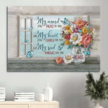 Memorial Landscape Canvas- Rose flower vase, Sea painting, My mind still talks to you- Gift for members family - Heaven Landscape Canvas Prints, Wall Art