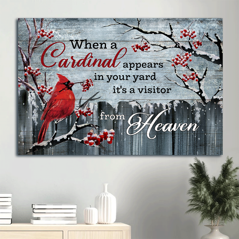 Memorial, Cardinal Landscape Canvas - Christmas Tree, Snow Day, When A Cardinal Appears In Your Yard It's A Visitor From Heaven - Memorial Gift For Family Members