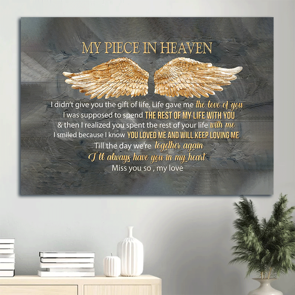 Memorial Landscape Canvas- Golden wings - Gift for members family- My piece in heaven - Heaven Landscape Canvas Prints, Wall Art