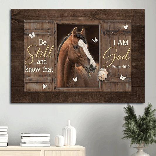 Jesus Landscape Canvas- Horse artwork, Light pink rose, Butterfly canvas- Gift for Christian- Be still and know that I am God - Landscape Canvas Prints, Christian Wall Art