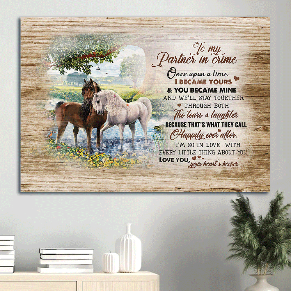 Couple Landscape Canvas- Horse couple, On the river, Under the tree, To my partner in crime canvas- Gift for couple, lover, partner -  Landscape Canvas Prints, Wall Art