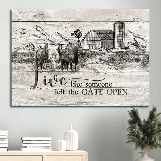 Jesus Landscape Canvas- Horse drawing, Black and white painting- Gift for Christian- Live like someone - Landscape Canvas Prints, Christian Wall Art