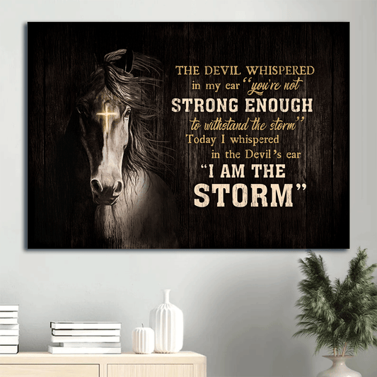 Jesus Landscape Canvas- Horse drawing, Cross light, Black background- Gift for Christian- I am the storm - Landscape Canvas Prints, Christian Wall Art