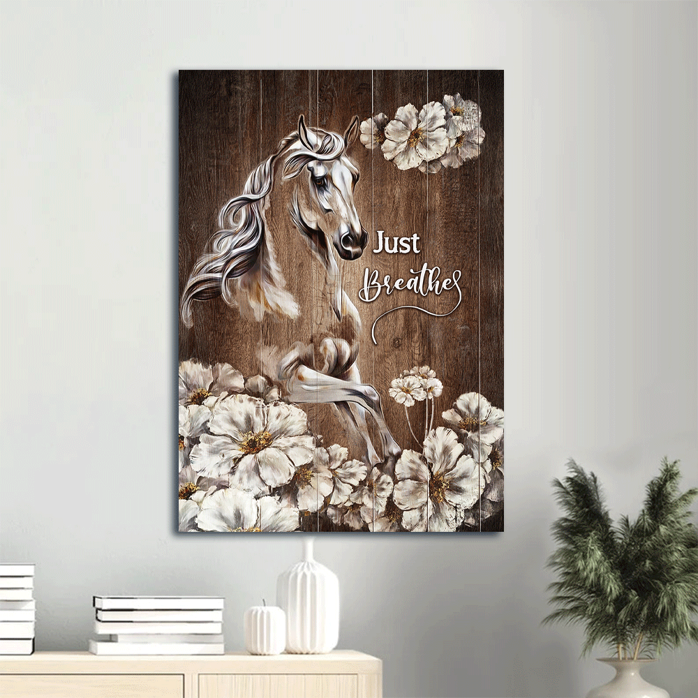 Jesus Portrait Canvas- Horse painting, Beautiful white flower, Just breath canvas- Gift for Christian- Portrait Canvas Prints, Christian Wall Art