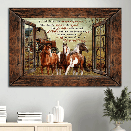 Jesus Landscape Canvas- Horse painting, Countryside landscape, Barn house and truck canvas- Gift for Christian- I still believe in Amazing Grace - Landscape Canvas Prints, Christian Wall Art