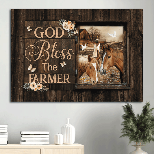 Jesus Landscape Canvas- Horse painting, Flower frame, White dove- Gift for Christian- God bless the farmer - Landscape Canvas Prints, Home Decor Wall Art