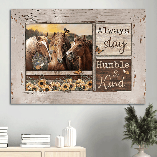Jesus Landscape Canvas- Horse painting, On the field, Mountain landscape- Gift for Christian- Always stay humble and kind - Landscape Canvas Prints, Christian Wall Art
