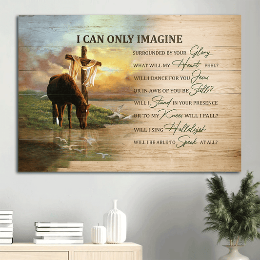 Jesus Landscape Canvas- Horse painting, River landscape, Beautiful morning canvas- Gift for Christian - I can only imagine - Landscape Canvas Prints, Christian Wall Art