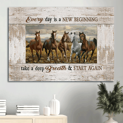 Horse painting, Running horse, Meadow landscape, A beautiful day canvas- Gift for Christian-  Everyday is a new beginning - Landscape Canvas Prints, Christian Wall Art