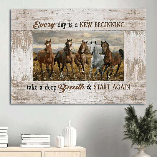 Horse painting, Running horse, Meadow landscape, A beautiful day canvas- Gift for Christian-  Everyday is a new beginning - Landscape Canvas Prints, Christian Wall Art