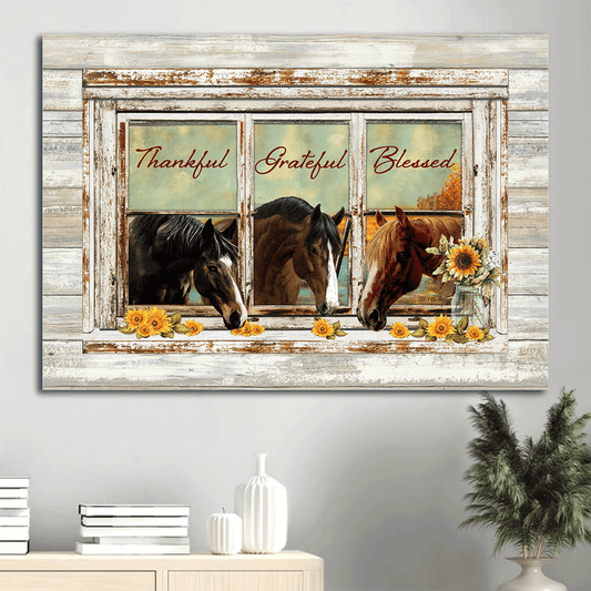 Jesus Landscape Canvas- Horse painting, Sunflower, Window frame canvas- Gift for Christian- Thankful, Grateful, Blesses - Landscape Canvas Prints, Christian Wall Art