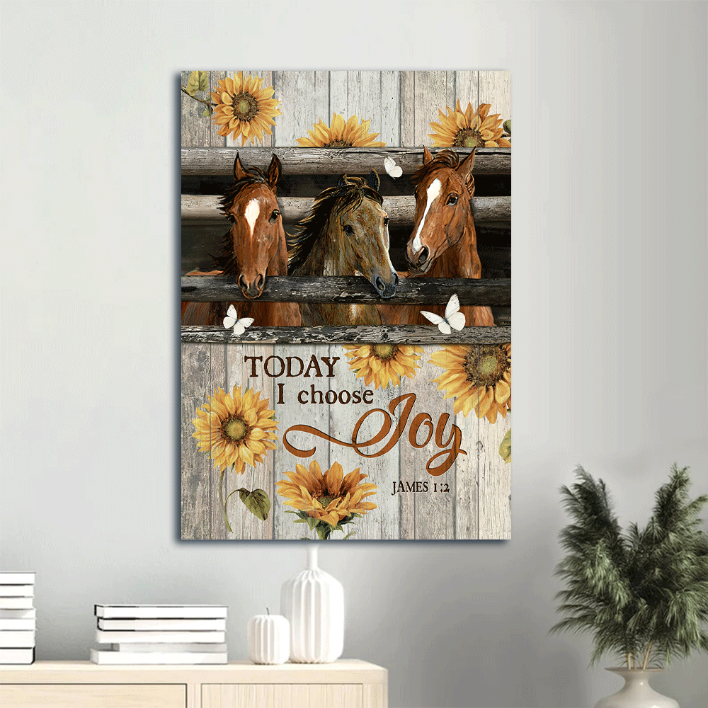 Jesus Portrait Canvas- Horse painting, Vintage sunflower, White butterfly canvas- Gift for Christian- Today I choose joy - Portrait Canvas Prints, Home Decor Wall Art