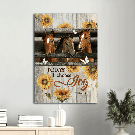 Jesus Portrait Canvas- Horse painting, Vintage sunflower, White butterfly canvas- Gift for Christian- Today I choose joy - Portrait Canvas Prints, Home Decor Wall Art