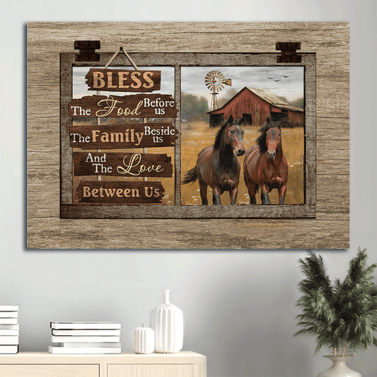 Jesus Landscape Canvas- Horses drawing, Meadow land, Windmill canvas- Gift for Christian- Bless the food before us - Landscape Canvas Prints, Christian Wall Art