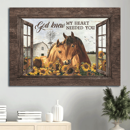 Jesus Landscape Canvas- Horses drawing, Sunflower painting, White house canvas- Gift for Christian-God knew my heart needed you - Landscape Canvas Prints, Christian Wall Art