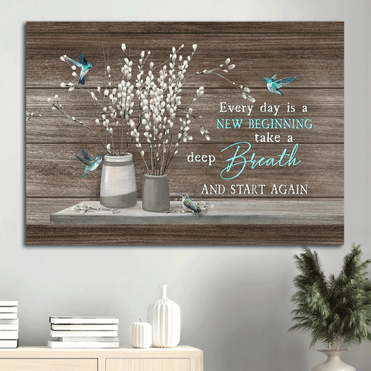 Jesus Landscape Canvas- Hummingbird, White flower canvas- Gift for Christian- Every day is a new beginning - Landscape Canvas Prints, Wall Art