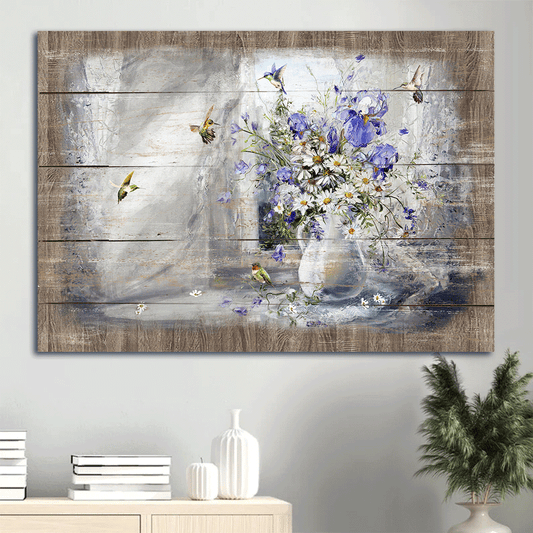 Jesus Landscape Canvas- Hummingbird, Daisy flower, Still life painting canvas- Gift for Christian - Landscape Canvas Prints, Christian Wall Art