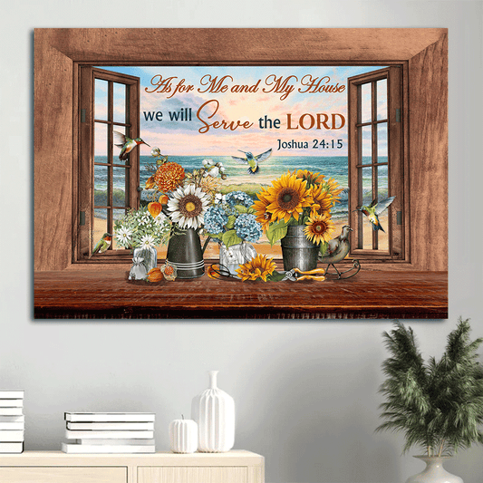 Jesus Landscape Canvas- Hummingbird, Flowers, Beach canvas- Gift for Christian- We will serve the Lord - Landscape Canvas Prints, Wall Art