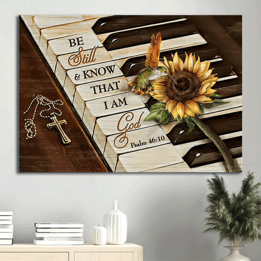 Jesus Landscape Canvas- Hummingbird, Sunflower painting, Piano keys canvas- Gift for Christian- Be still & know that I am God - Landscape Canvas Prints, Home Decor Wall Art