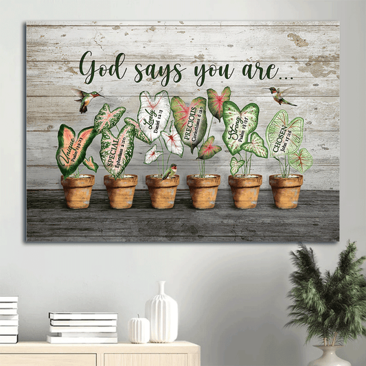 Jesus Landscape Canvas- Hummingbird painting, Awesome caladium pots, God says you are canvas- Gift for Christian - Landscape Canvas Prints, Christian Wall Art