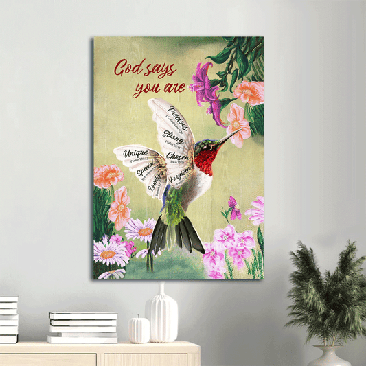 Jesus Portrait Canvas- Hummingbird painting, By the flowers, God says you are canvas- Gift for Christian - Portrait Canvas Prints, Christian Wall Art
