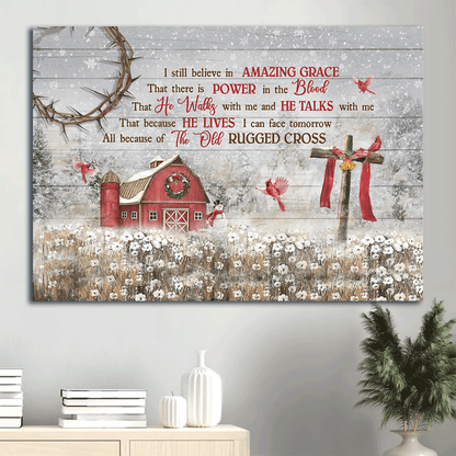 Jesus Landscape Canvas- Flower Field, Cardinal, Wooden Cross canvas- Gift for Christian- I still believe in amazing grace- Landscape Canvas Prints, Wall Art