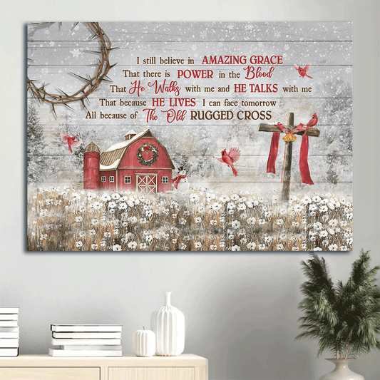 Jesus Landscape Canvas- Flower Field, Cardinal, Wooden Cross canvas- Gift for Christian- I still believe in amazing grace- Landscape Canvas Prints, Wall Art