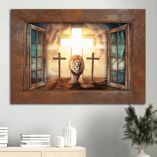 Jesus Landscape Canvas- Infinite halo, Jesus painting, Lion of Judah, Cross symbol canvas- Gift for Christian - Landscape Canvas Prints, Christian Wall Art