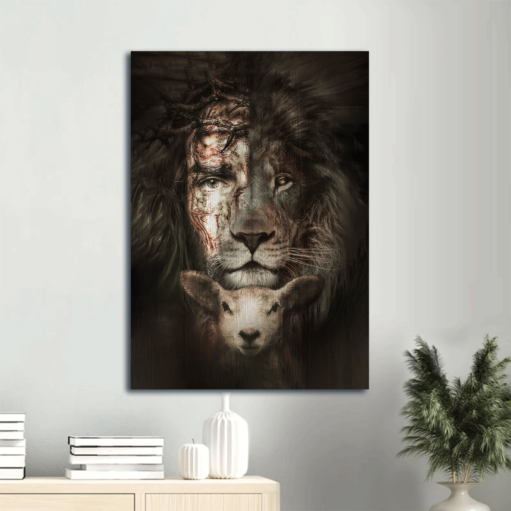 Jesus painting, Jesus Portrait Canvas- The lion of Judah, Lamb of God, The perfect combination- Gift for Christian - Portrait Canvas Prints, Wall Art