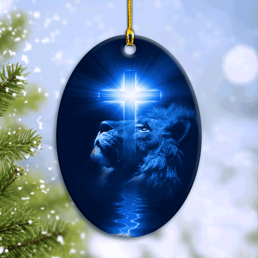 Jesus Oval Ceramic Ornament- Lion Of Judah, Cross Light, Amazing Lion Oval Ceramic Ornament - Christian Gift