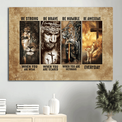 Jesus Landscape Canvas- Jesus painting, Lion king canvas- Gift for Christian- Be strong when you are weak - Landscape Canvas Prints, Wall Art