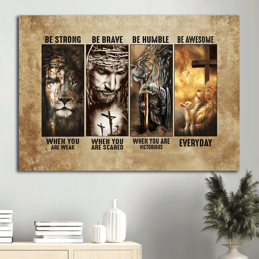 Jesus Landscape Canvas- Jesus painting, Lion king canvas- Gift for Christian- Be strong when you are weak - Landscape Canvas Prints, Wall Art