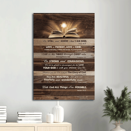 Jesus Portrait Canvas- Cross, Bible verses- Gift for Christian - Be still & know that I am God - Portrait Canvas Prints, Wall Art