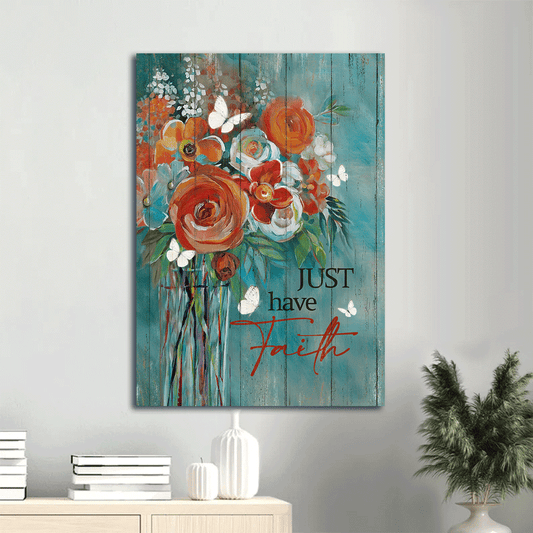 Jesus Portrait Canvas- Rose Painting, White butterfly- Gift for Christian- Just have a faith - Portrait Canvas Prints, Wall Art