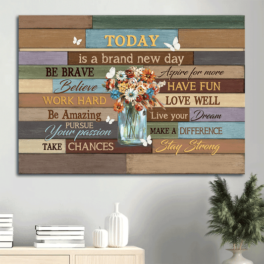 Jesus Landscape Canvas- Flower, White butterfly- Gift for Christian - Today is a brand new day - Landscape Canvas Prints, Wall Art