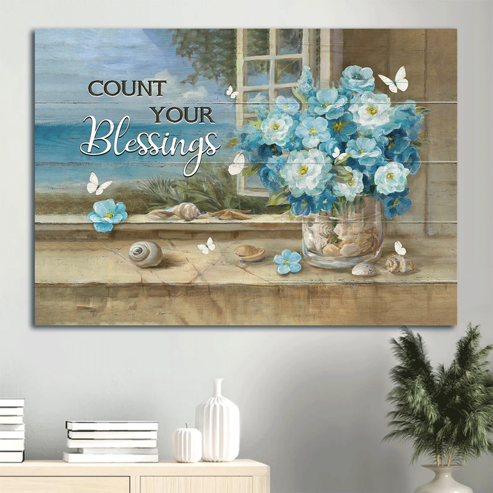 Jesus Landscape Canvas- Flower bouquet, Bless, White Butterfly- Gift for Christian - Count your blessings - Landscape Canvas Prints, Wall Art