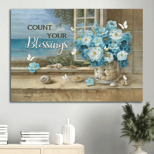 Jesus Landscape Canvas- Flower bouquet, Bless, White Butterfly- Gift for Christian - Count your blessings - Landscape Canvas Prints, Wall Art