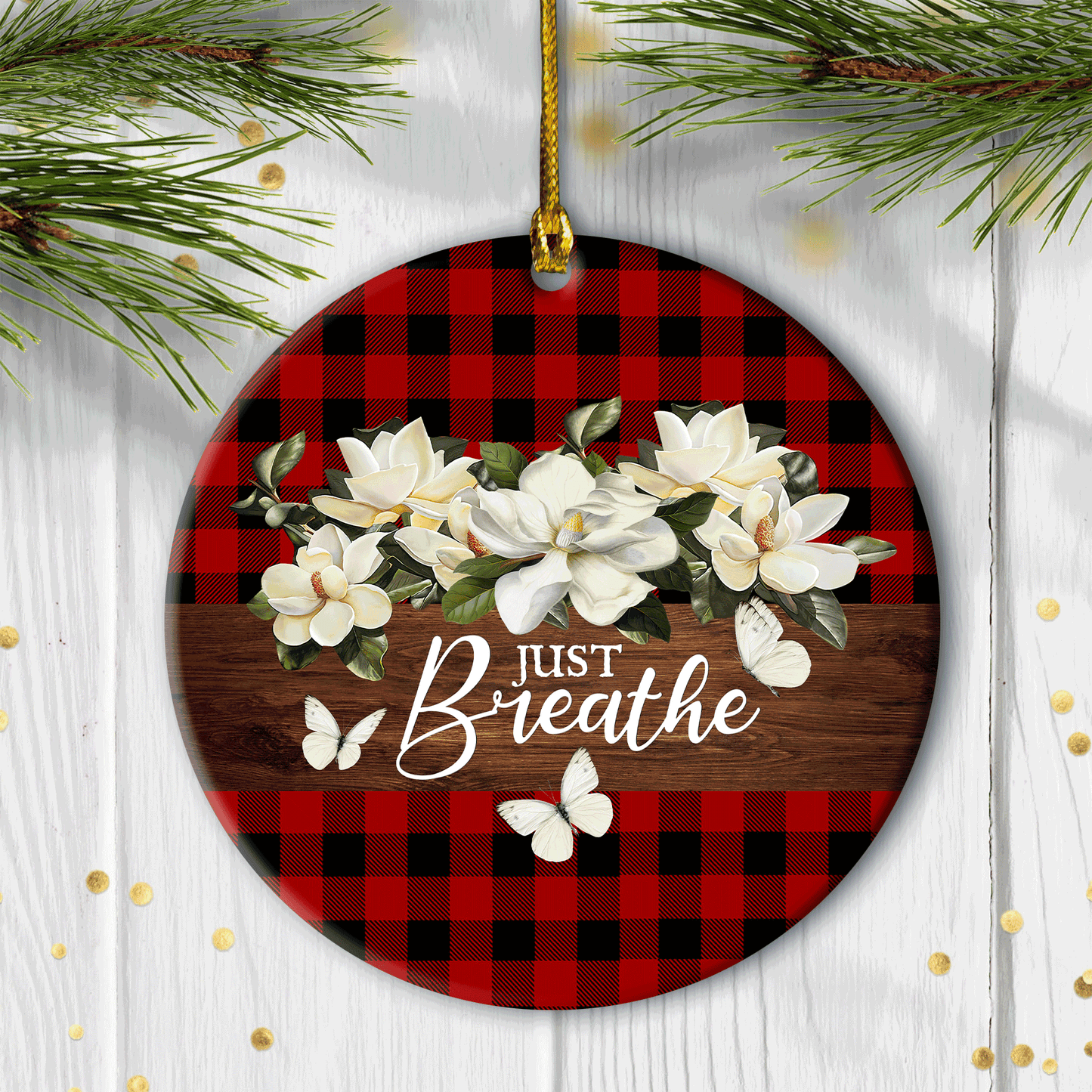 Jesus - Circle Ceramic Ornament - Jasmine Flower, Just Breathe - Gift For Religious Christian