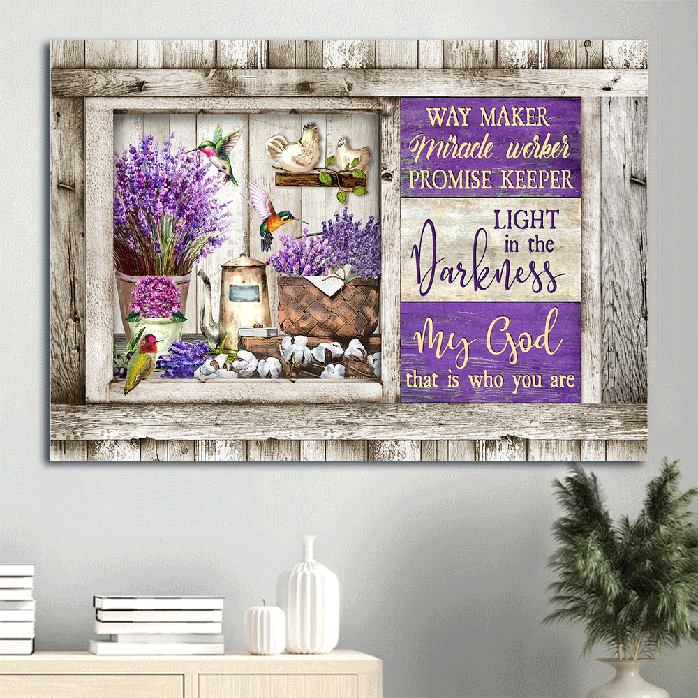 Jesus Landscape Canvas- Dried lavender painting, Colorful hummingbird canvas- Gift for Christian- My God is the light in the darkness