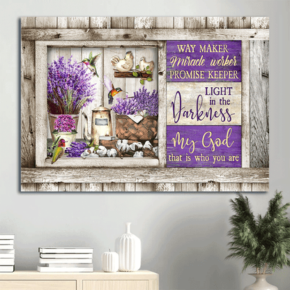 Jesus Landscape Canvas- Dried lavender painting, Colorful hummingbird canvas- Gift for Christian- My God is the light in the darkness