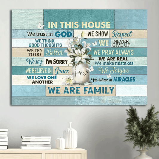 Jesus Landscape Canvas- Lilies jar, Butterfly canvas- Gift for Christian- In this house we trust in God - Landscape Canvas Prints, Wall Art