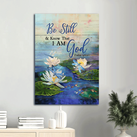 Jesus Portrait Canvas-  Lotus, Dragonfly - Gift for Christian - Be still and know that I am God - Portrait Canvas Prints, Wall Art