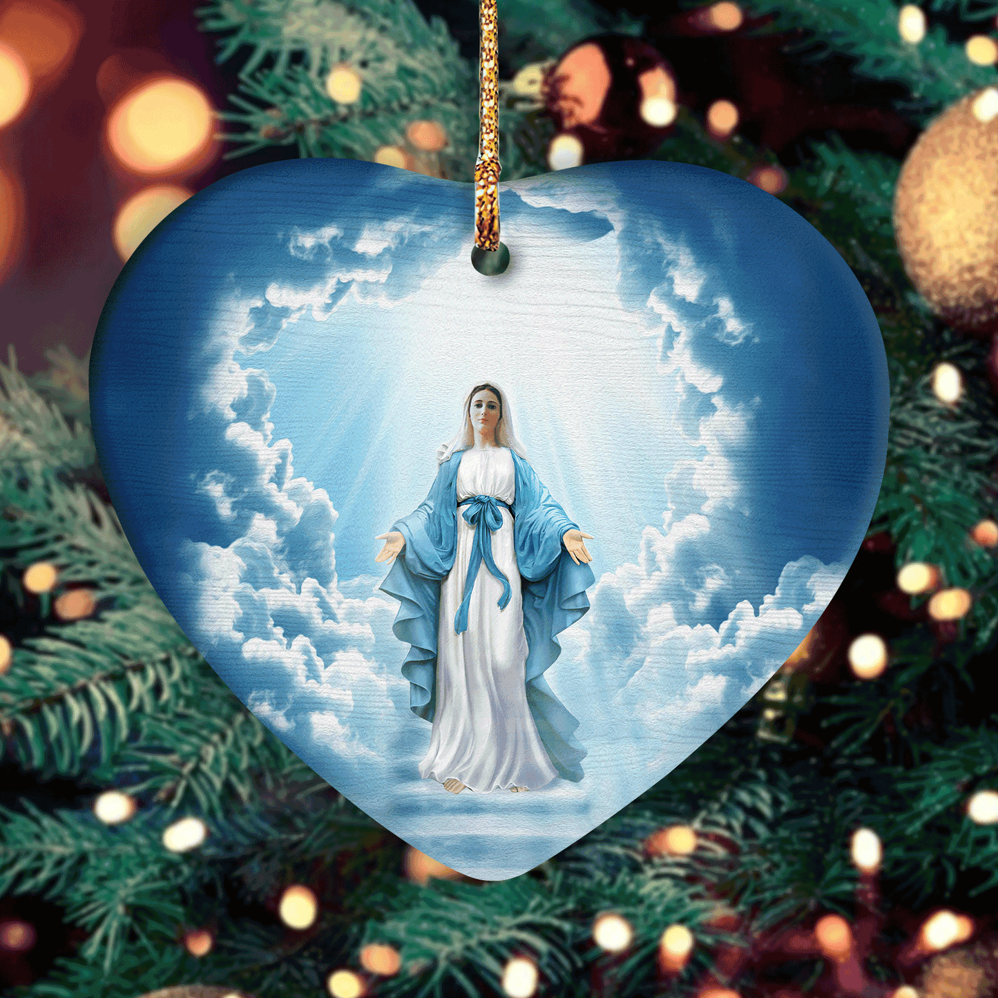 Jesus Heart Ceramic Ornament- Maria In Beautiful Sky Heart Ceramic Ornament - Christian Gift