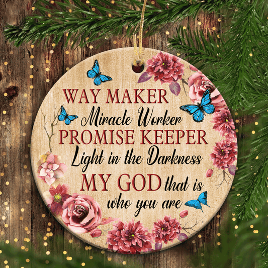 Jesus - Circle Ceramic Ornament - My God Is The Light In The Darkness - Gift For Religious Christian