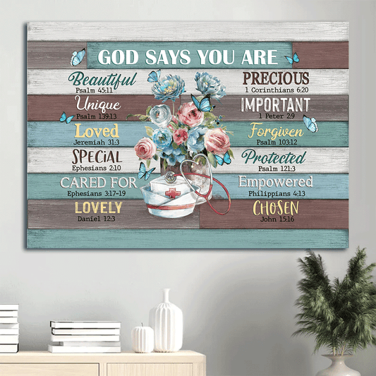Jesus Landscape Canvas- Nurse's cap, Butterfly, Flower vase, God says you are canvas- Gift for Christian - Landscape Canvas Prints, Wall Art