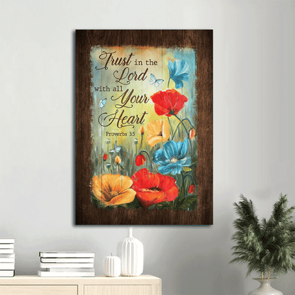 Jesus Portrait Canvas- Poppy, Butterfly, Flower garden canvas- Gift for Christian- Trust in Lord with all your heart - Portrait Canvas Prints, Wall Art